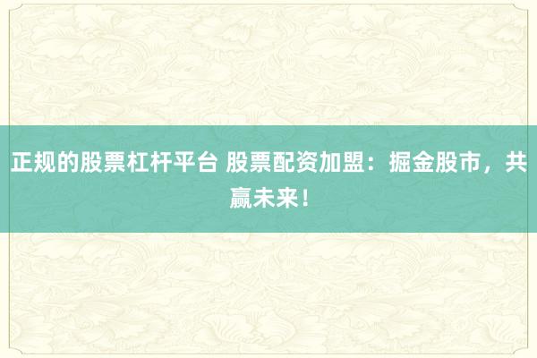 正规的股票杠杆平台 股票配资加盟：掘金股市，共赢未来！