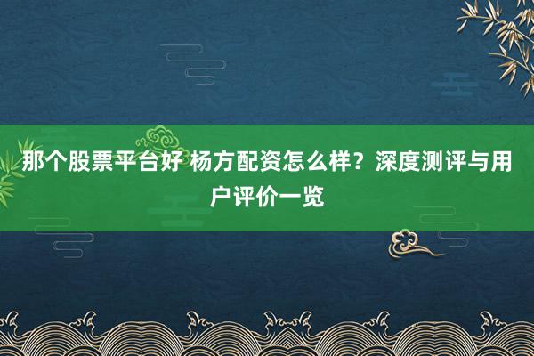 那个股票平台好 杨方配资怎么样？深度测评与用户评价一览