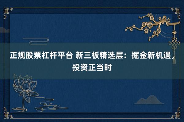正规股票杠杆平台 新三板精选层：掘金新机遇，投资正当时