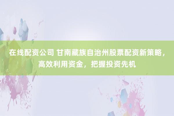 在线配资公司 甘南藏族自治州股票配资新策略，高效利用资金，把握投资先机
