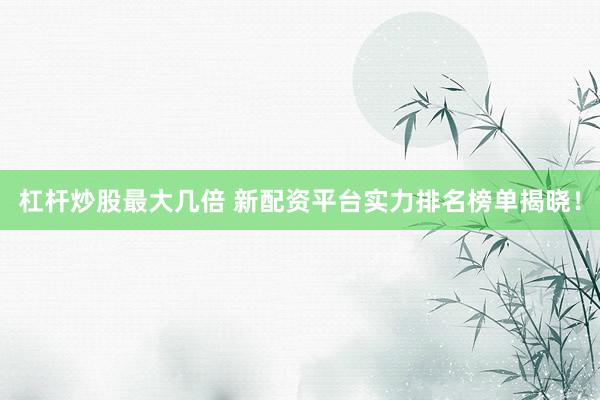 杠杆炒股最大几倍 新配资平台实力排名榜单揭晓！